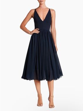 Dress the Population XS Alicia Chiffon Fit & Flare Dress Navy
